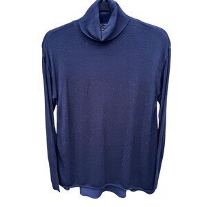 DG 2 Diane Gilman Navy Flowy Chiffon Back Knit Turtleneck Long Sleeve Sweater XS